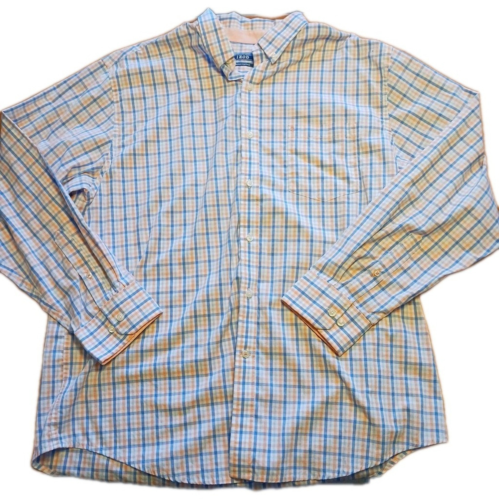 IZOD Mens Blue Peach Long Sleeve Button Up Shirt XL